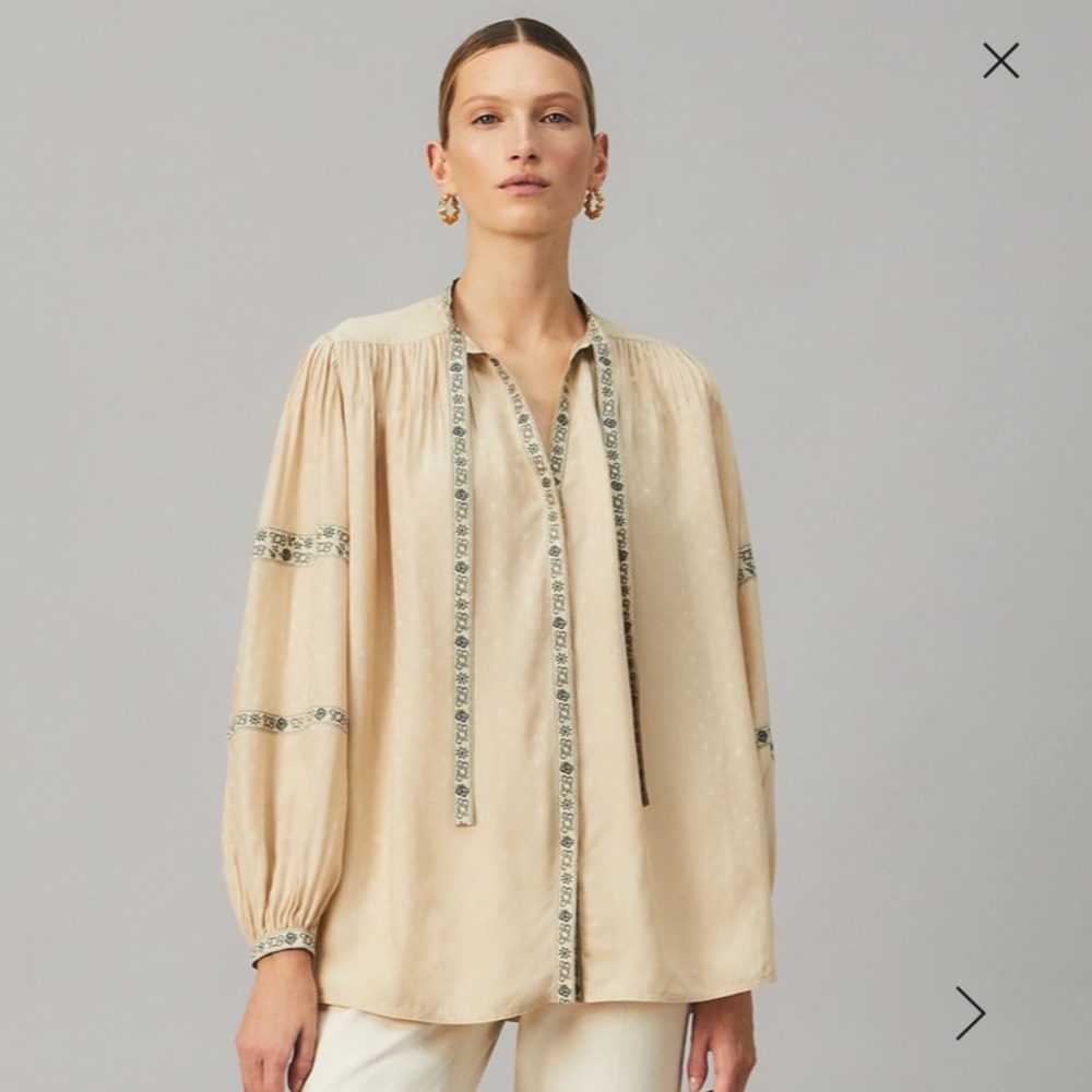 $222 Sale - NWT Tory Burch Silk Jacquard Ribbon Blouse size 4 $498 - Picture 2 of 6